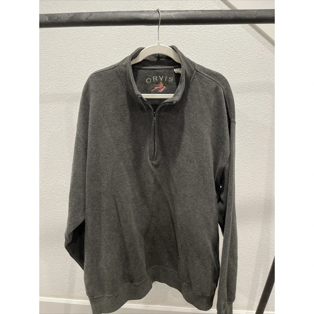 Men's Gray orvis quarter zip‎ pullover Sweater Size  Extra Large  Outdoor